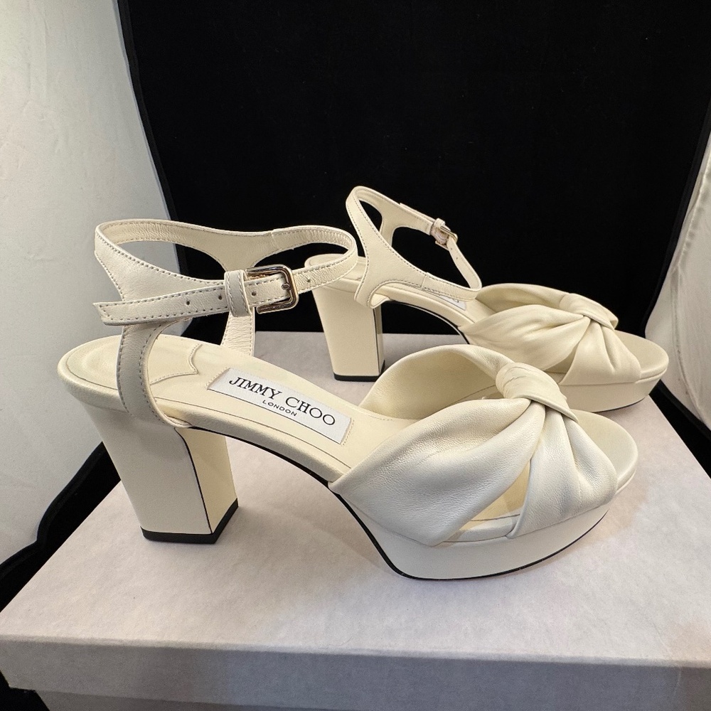 New In Box Jimmy Choo Heloise 80 White Suede Platform Sandals Size 39 - Picture 3 of 10
